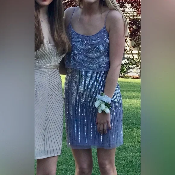 Aidan Mattox Silver Sequin Mini Dress - Picture 3 of 15